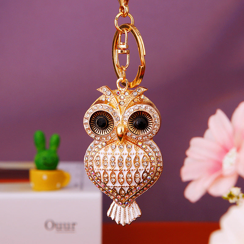 Owl Heart Shape Bling Rhinestone Metal Pendant Shining Keychain