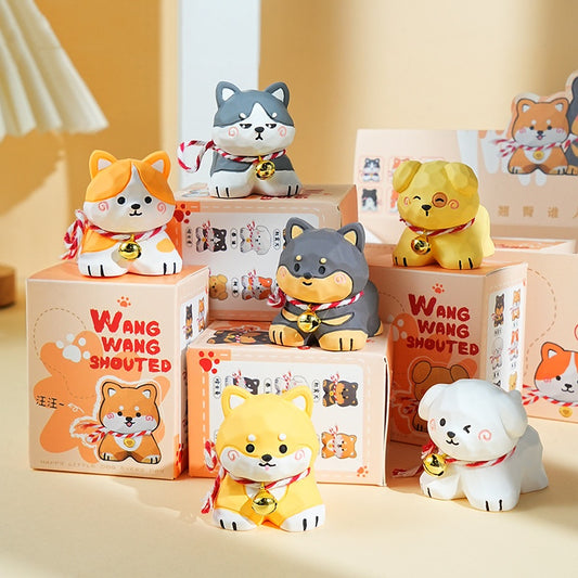 Original Wood - Carving Style Creative Resin Corgi and Shiba Inu Figurines for Home Desktop Decoration