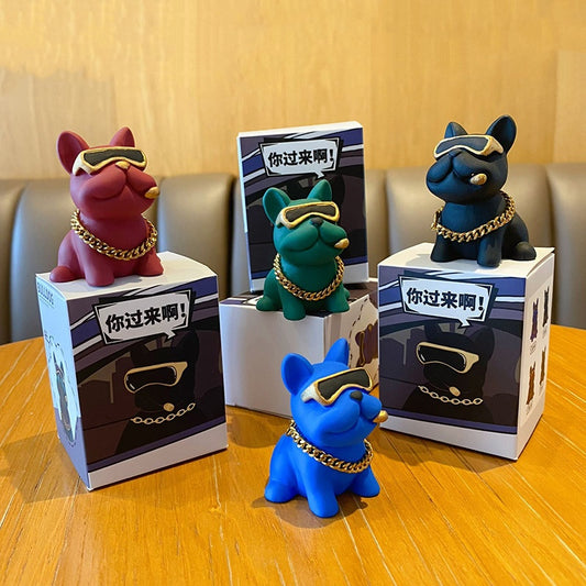 Anime Bulldog Car Interior Decoration, Cool Trend Sunglasses Bulldog Ornaments for Car Accessories Desktop Ornaments