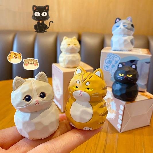 Cat Family Decorative Woodcarving Style Creative Resin Home Desktop Decoration Doll Gift