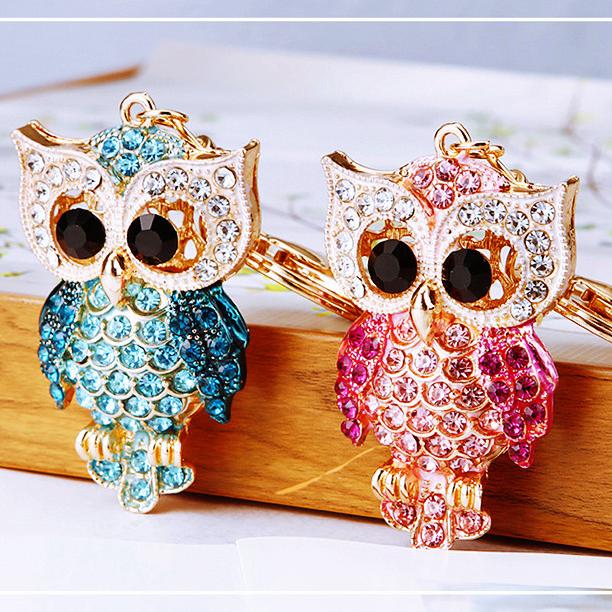 Owl Chic Princess Bling Rhinestone  Animal Metal Pendant Shining Keychain
