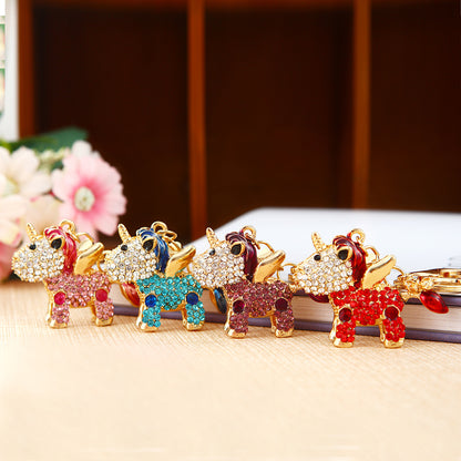 Unicorn Bling Rhinestone Crystal Key Ring Cute Animal Metal Pendant Shining Keychain