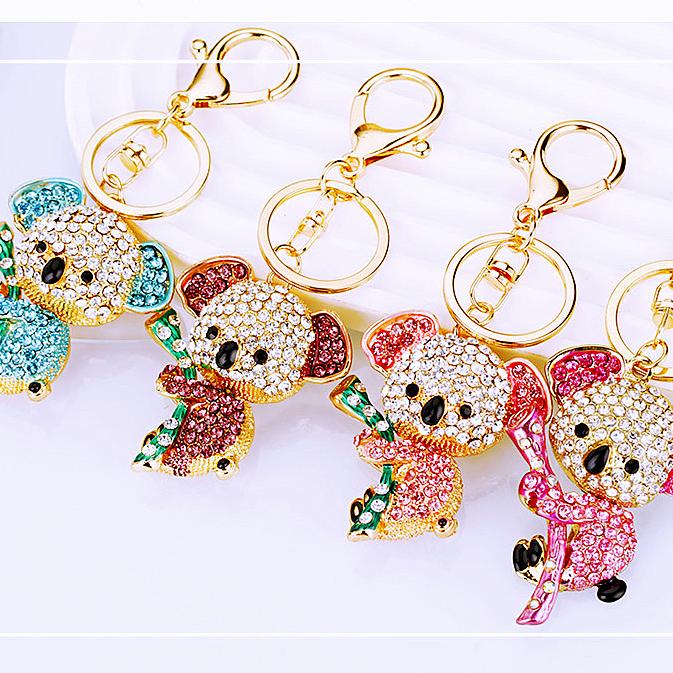 Koala With Bamboo Diamond Bling Rhinestone Metal Pendant Shining Keychain