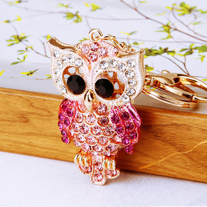 Owl Chic Princess Bling Rhinestone  Animal Metal Pendant Shining Keychain