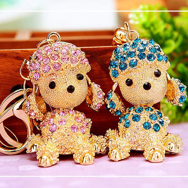 Cute Poodle Sparkling Charm Bling Dog Keychain Crystal Rhinestone Pendant