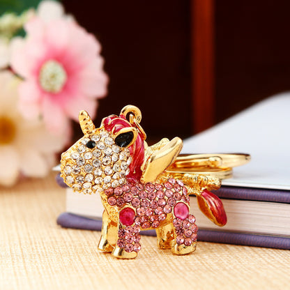Unicorn Bling Rhinestone Crystal Key Ring Cute Animal Metal Pendant Shining Keychain