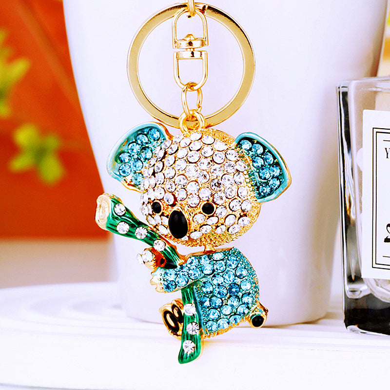 Koala With Bamboo Diamond Bling Rhinestone Metal Pendant Shining Keychain