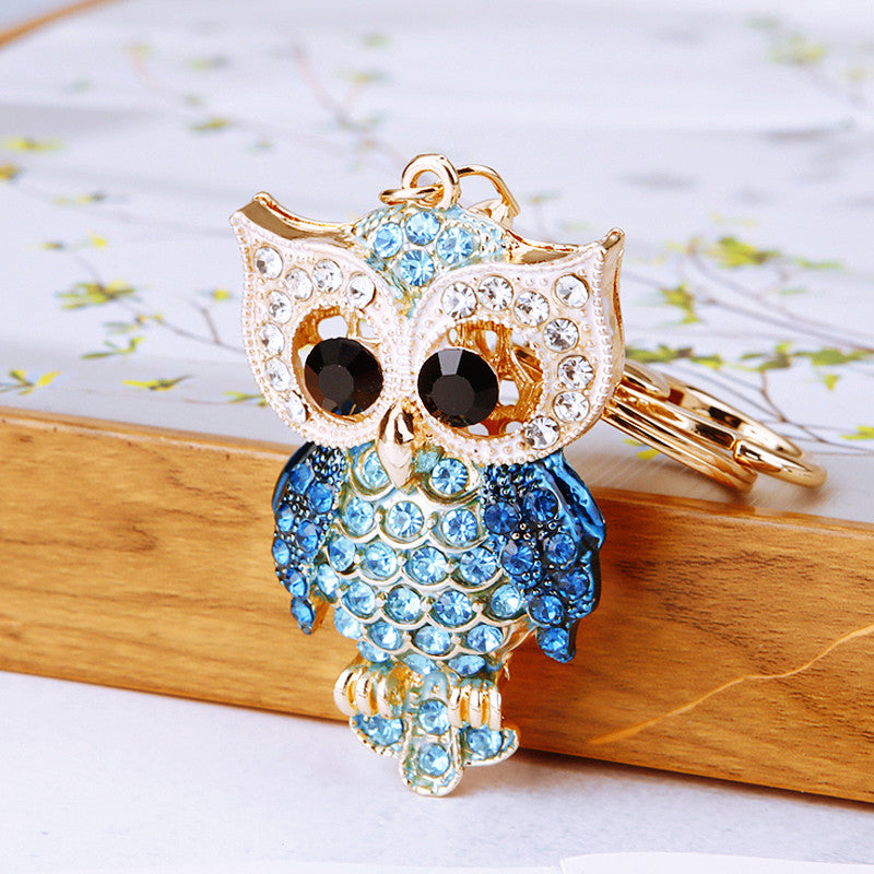 Owl Chic Princess Bling Rhinestone  Animal Metal Pendant Shining Keychain