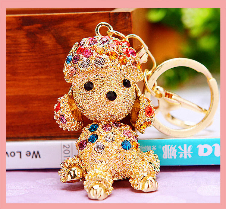 Cute Poodle Sparkling Charm Bling Dog Keychain Crystal Rhinestone Pendant