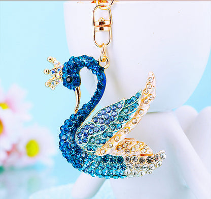 Cute Swan Keychain Shinning Diamond Crystal Rhinestone Car Key Bag Pendant