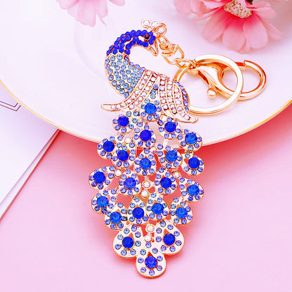 Peacock Crystal Rhinestone Alloy Metal Keychain Key Chain Key Ring Pendant