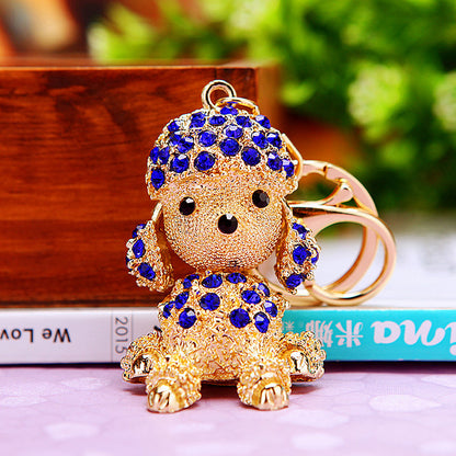 Cute Poodle Sparkling Charm Bling Dog Keychain Crystal Rhinestone Pendant