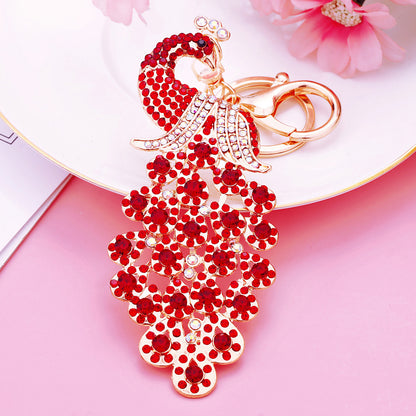 Peacock Crystal Rhinestone Alloy Metal Keychain Key Chain Key Ring Pendant