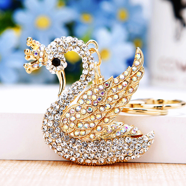 Cute Swan Keychain Shinning Diamond Crystal Rhinestone Car Key Bag Pendant