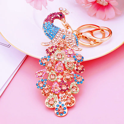 Peacock Crystal Rhinestone Alloy Metal Keychain Key Chain Key Ring Pendant