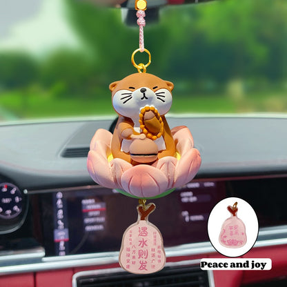 Buddhistic-themed "Good Luck with Lotus" Creative and Cute Car Pendant