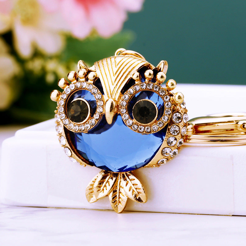 Owl Cute Bling Rhinestone Animal Metal Pendant Shining Keychain