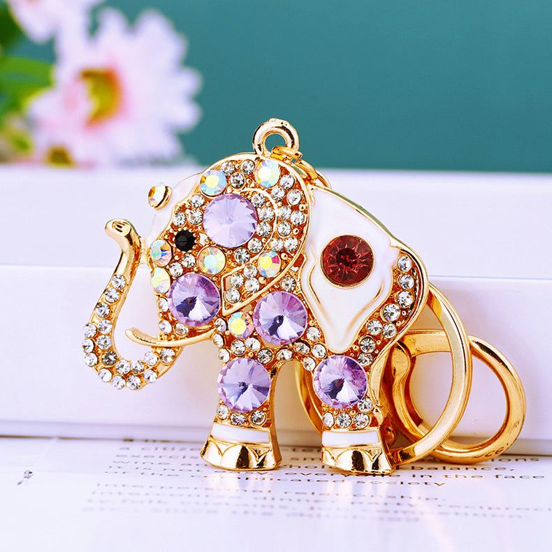 Lucky Elephant Keychain Rhinestone Key Chain for Women Car Purse Handbag Charm