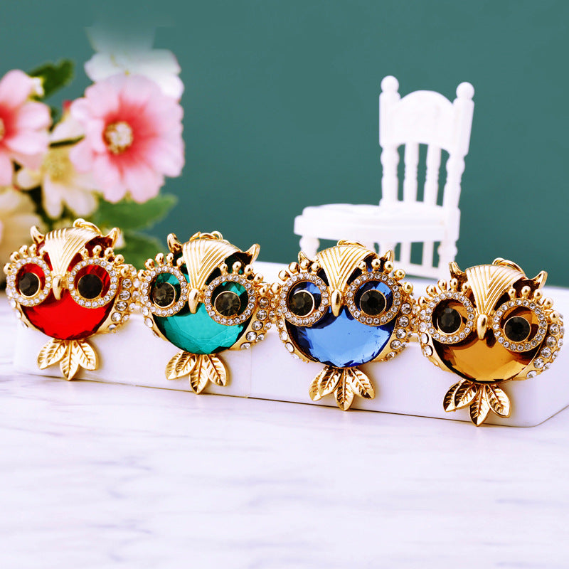 Owl Cute Bling Rhinestone Animal Metal Pendant Shining Keychain