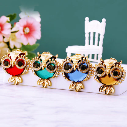 Owl Cute Bling Rhinestone Animal Metal Pendant Shining Keychain