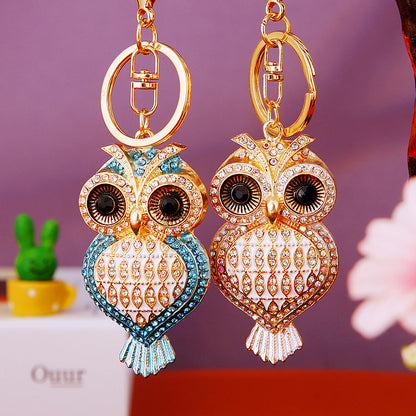 Owl Heart Shape Bling Rhinestone Metal Pendant Shining Keychain